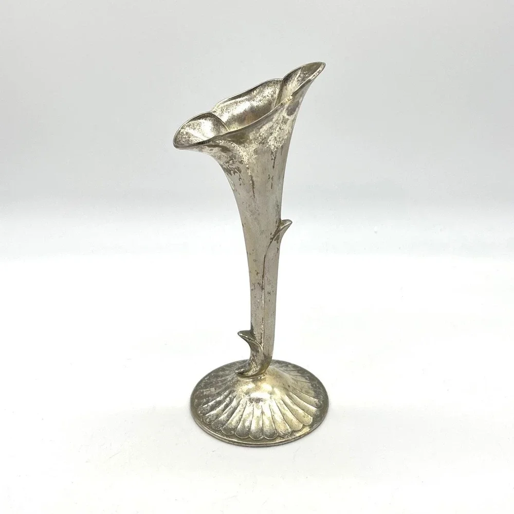 Vintage Raimond Silver Plate Calla Lily Bud Vase 7 Inch Japan Fluted Base